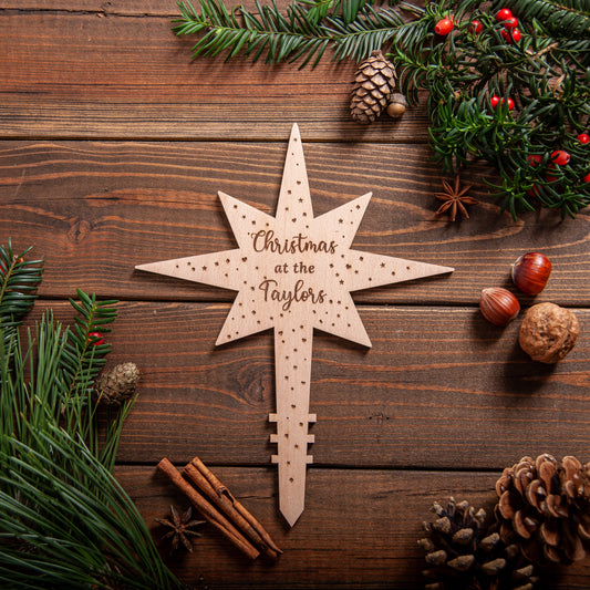 Personalised North Star topper engraved for festive décor