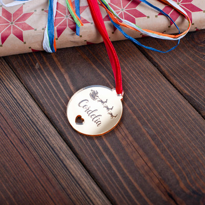 Personalised bauble Christmas gift tag with heart and Santa engraved detail
