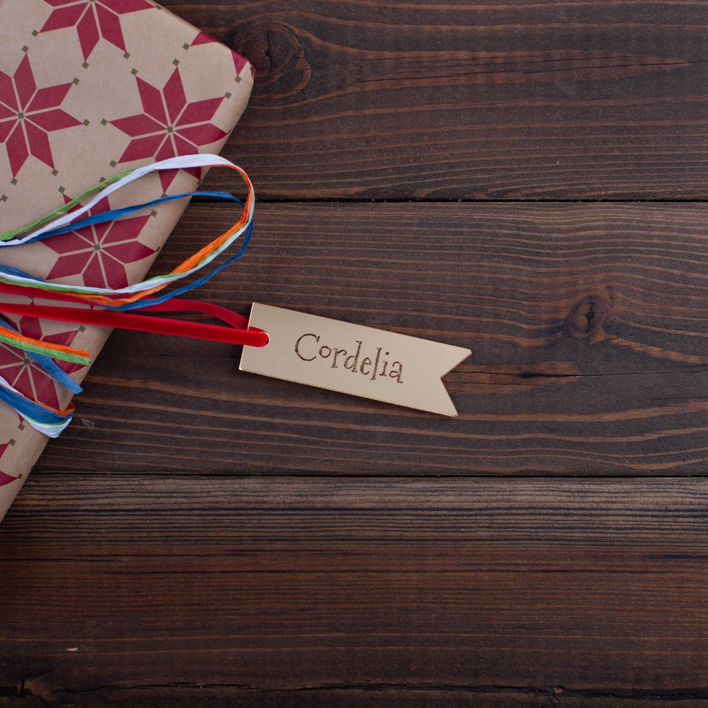 Reusable gold mirror tag for Christmas presents and hampers