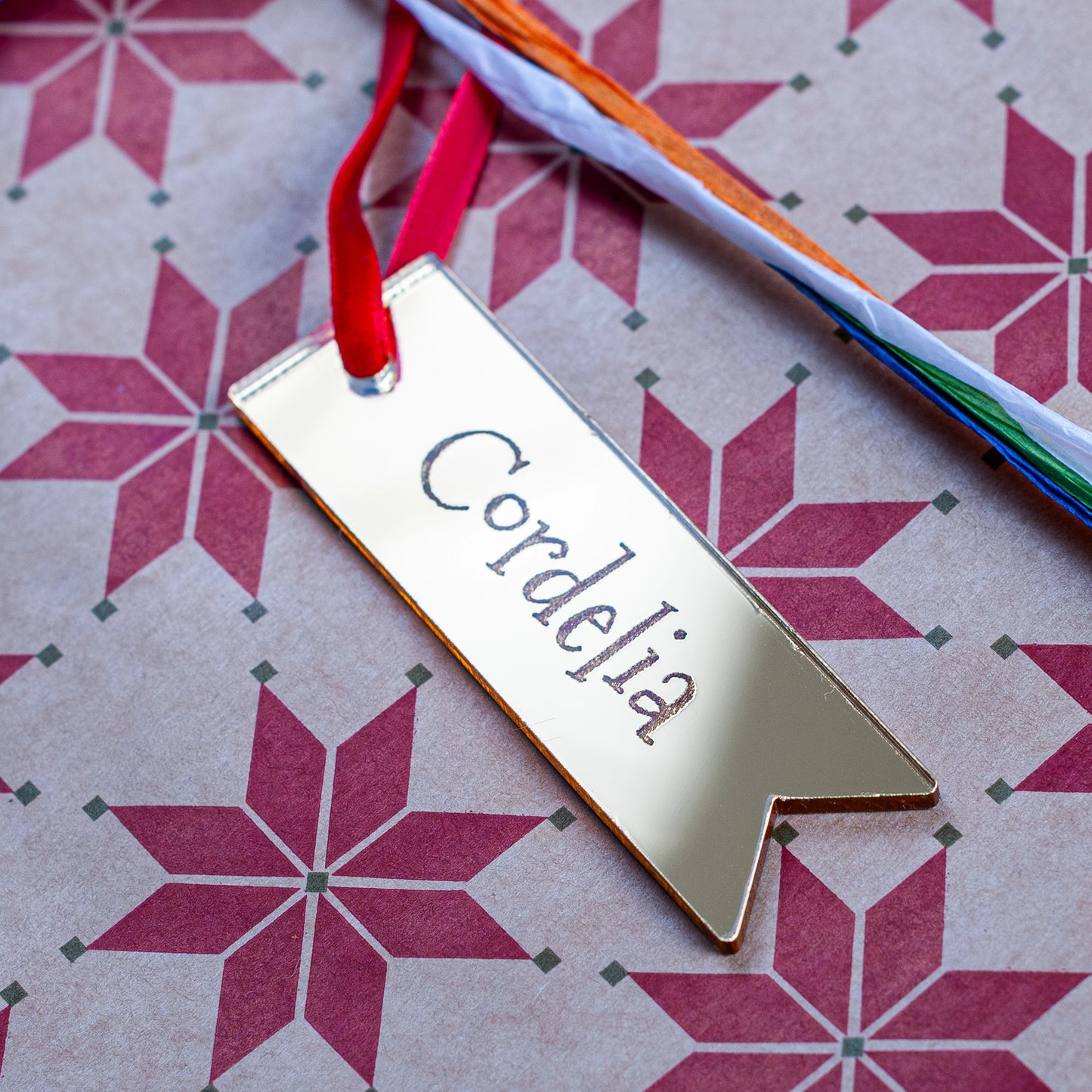 Gold Mirror Christmas Gift Tag personalised with engraved name