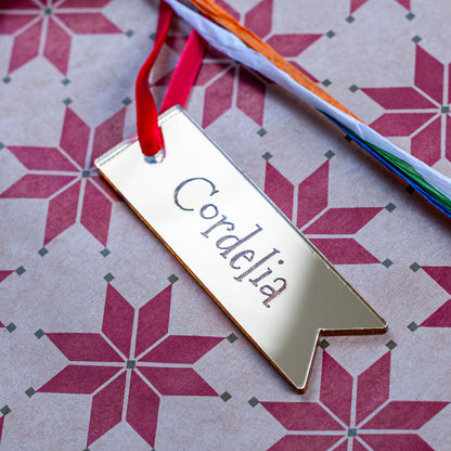 Gold Mirror Christmas Gift Tag personalised with engraved name