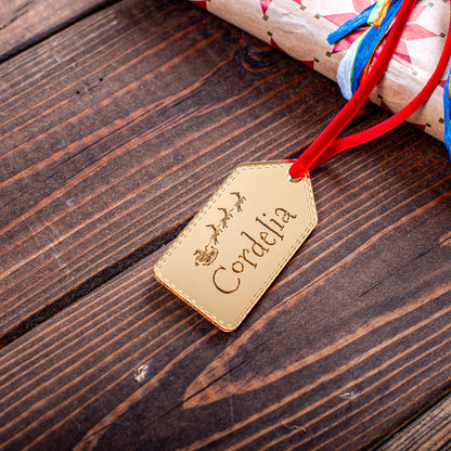 Personalised gold mirror gift tag with engraved name