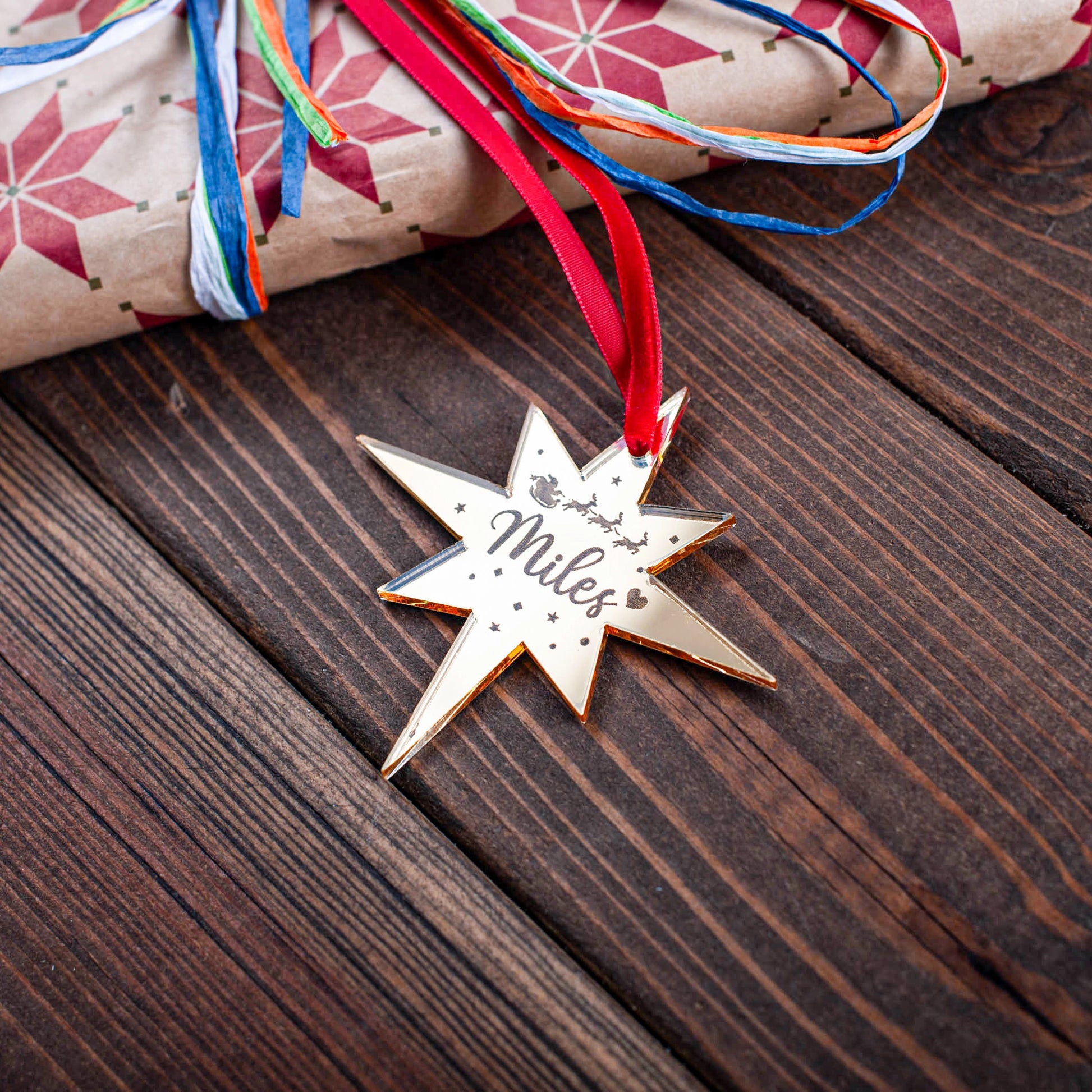 Personalised Northern Star acrylic tag with ribbon