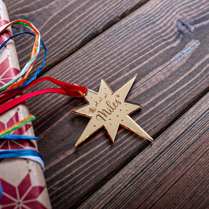 Luxury gold mirror star-shaped Christmas name tag