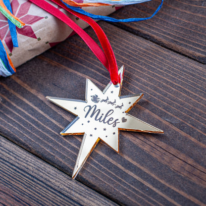Gold mirror Northern Star gift tag engraved with name