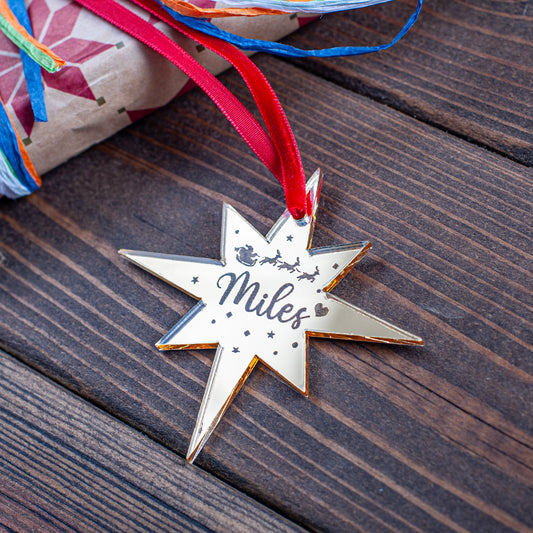 Gold mirror Northern Star gift tag engraved with name