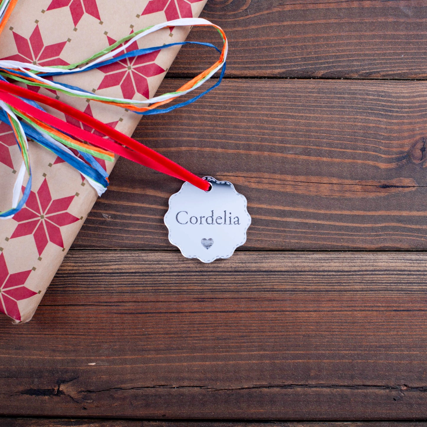 Luxury silver mirror acrylic bauble ornament with engraved text