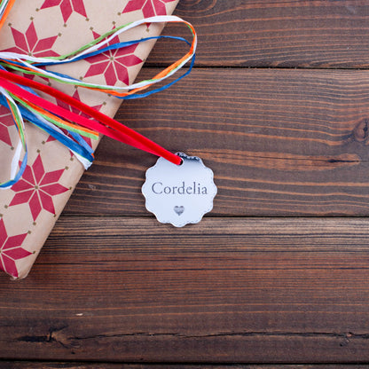 Luxury silver mirror acrylic bauble ornament with engraved text