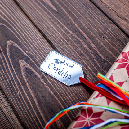 Engraved silver mirror Santa and sleigh decoration for Christmas