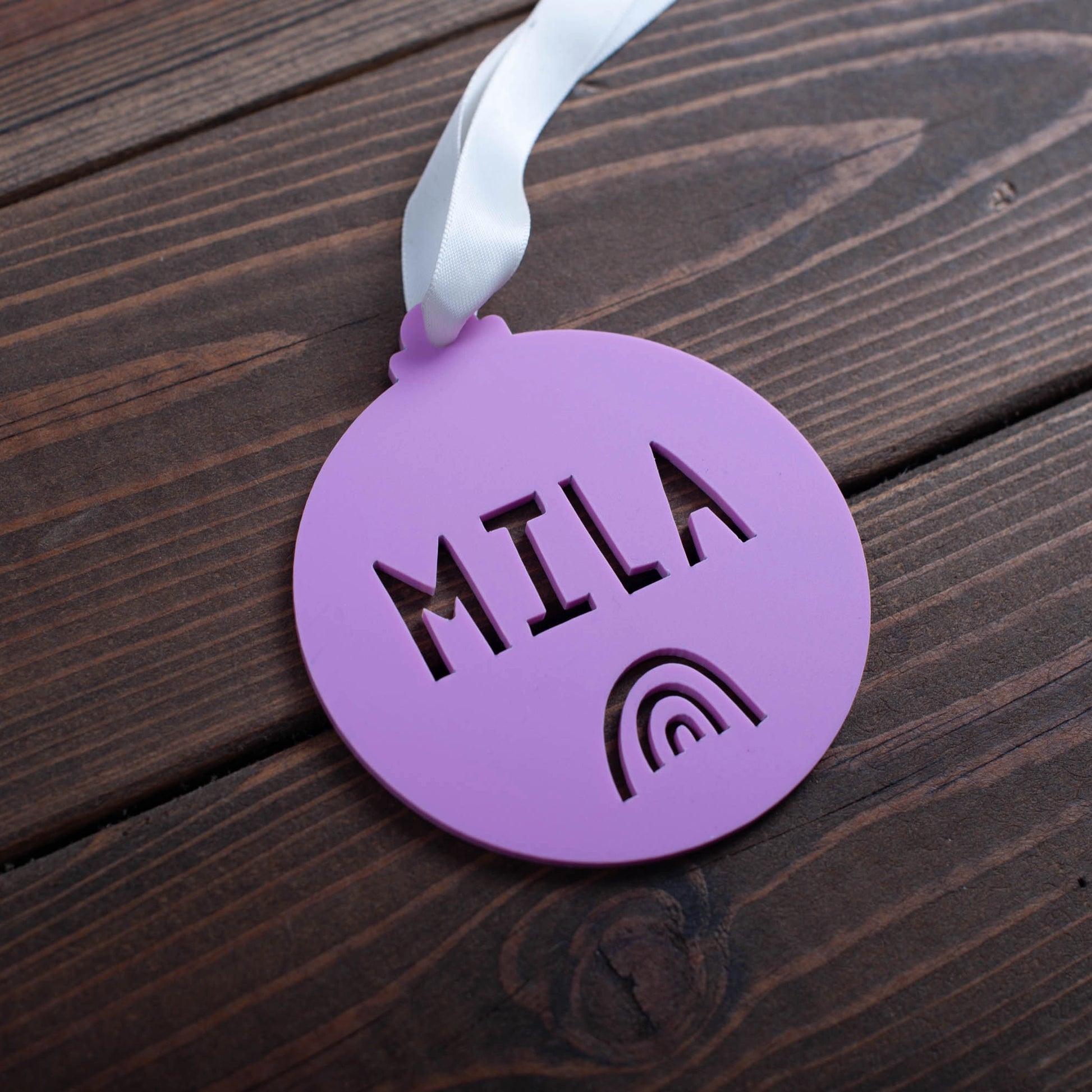 Personalised name Christmas bauble laser cut from acrylic
