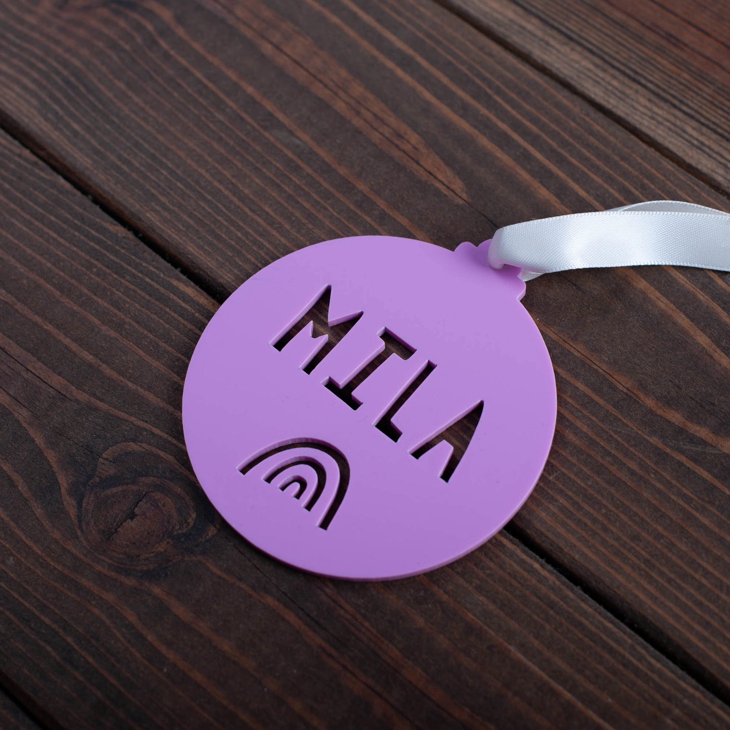 Acrylic name cutout bauble for personalised Christmas gift