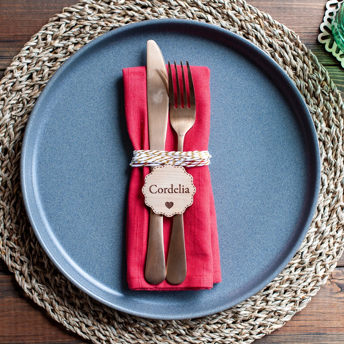 Personalised Round Wooden Christmas Place Name – Festive Table Décor (Copy)