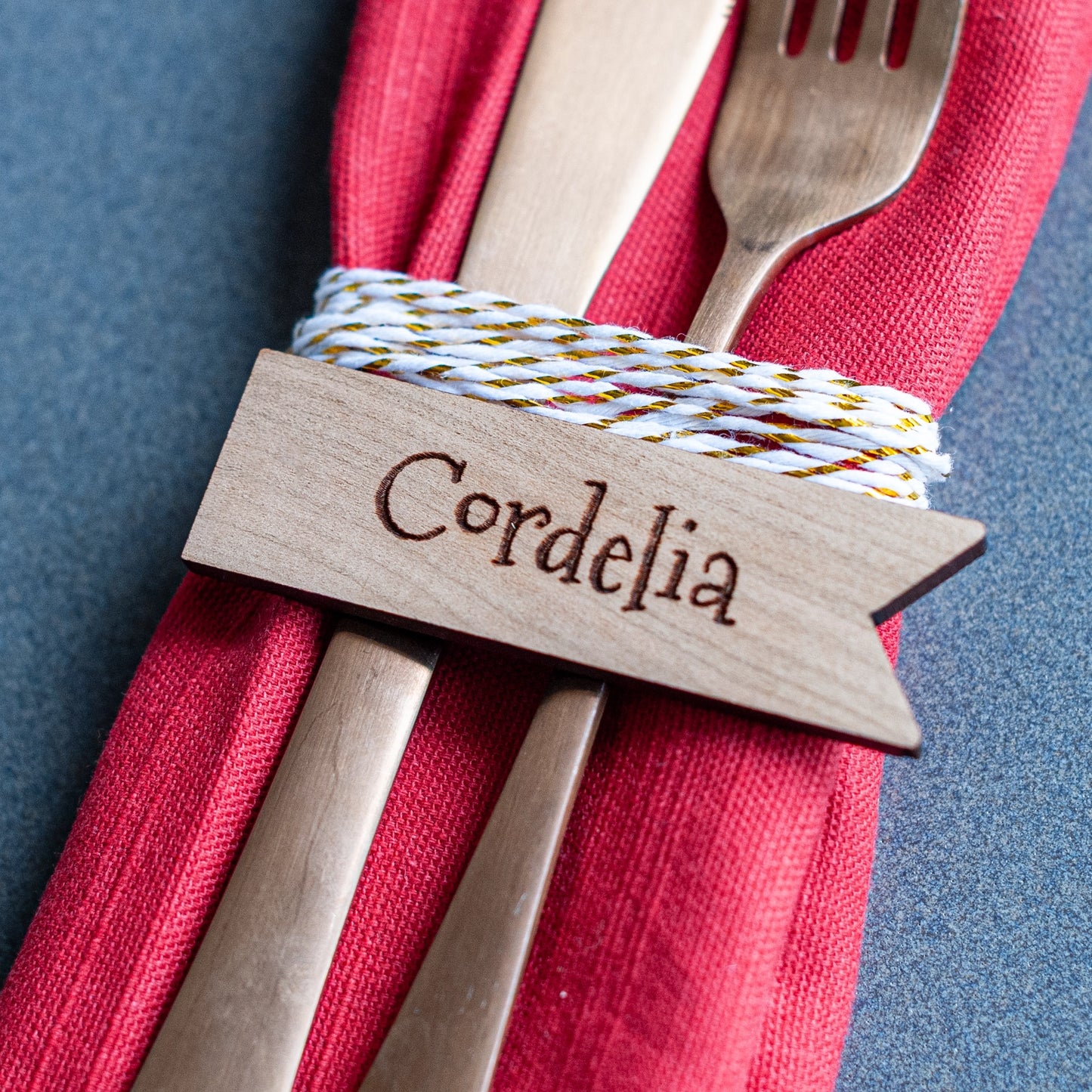 Rectangular wooden Christmas place name engraved with guest name