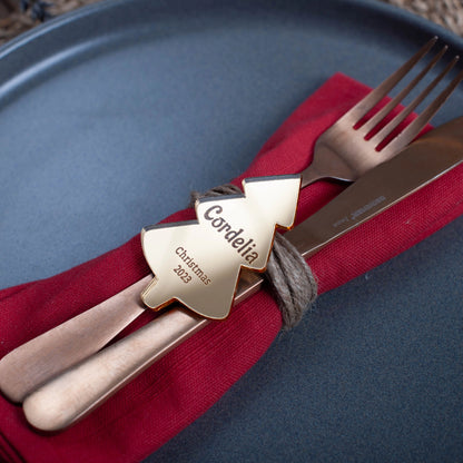 Elegant gold mirror acrylic Christmas tree décor with personalised name