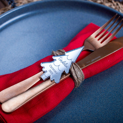 Personalised mirror acrylic Christmas tree favour for winter wedding