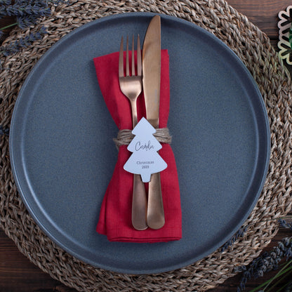 Engraved silver acrylic Christmas tree décor with custom name