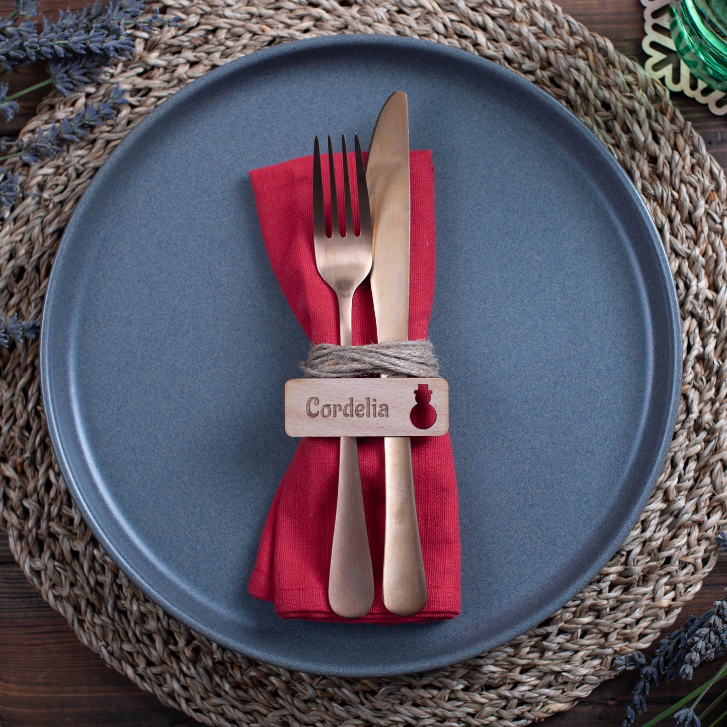 Eco-friendly personalised wooden place setting for Christmas table décor snowman cutout