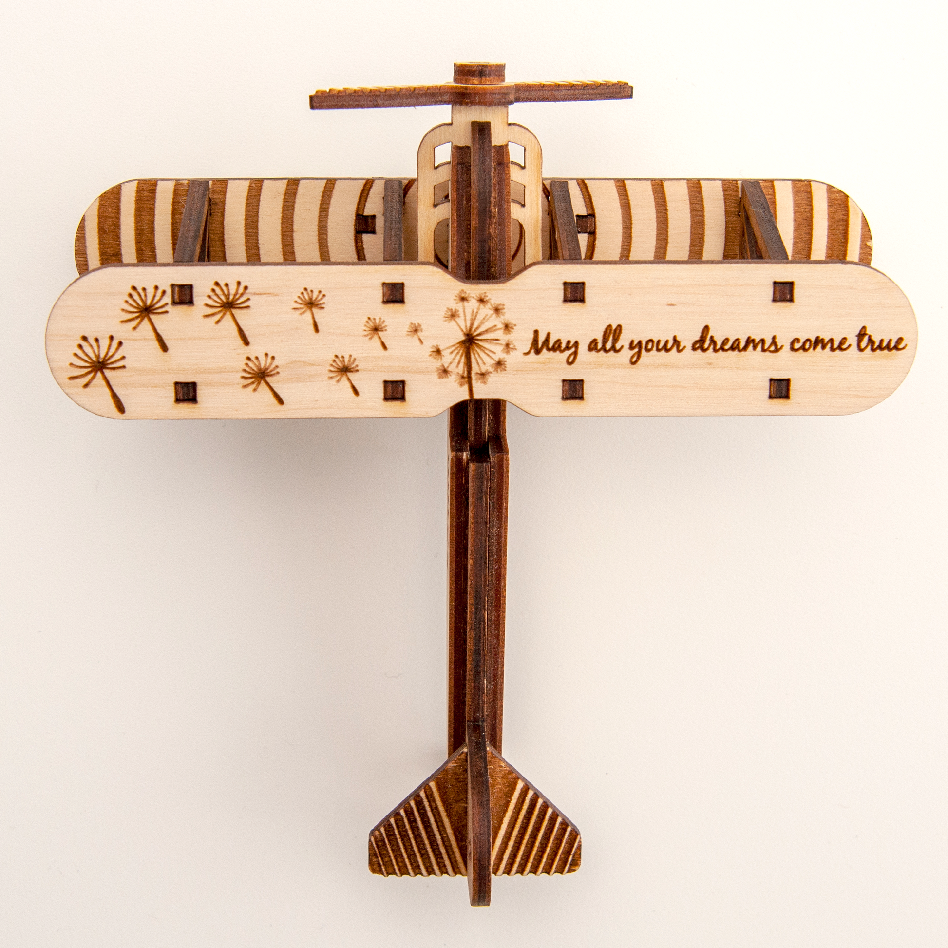 3D wooden airplane puzzle model made with laser-cut pieces