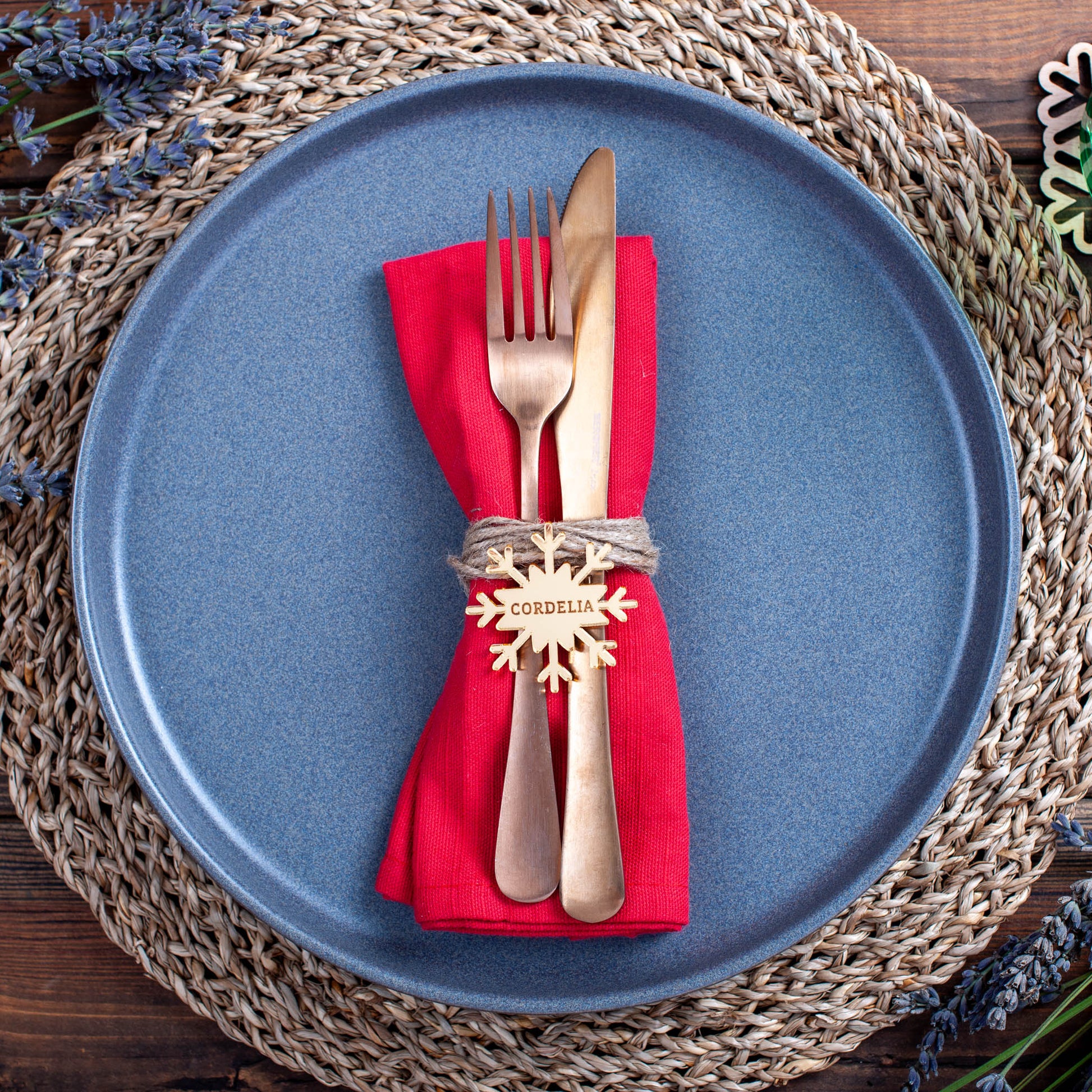 Contemporary Christmas table setting with subtle personalised details