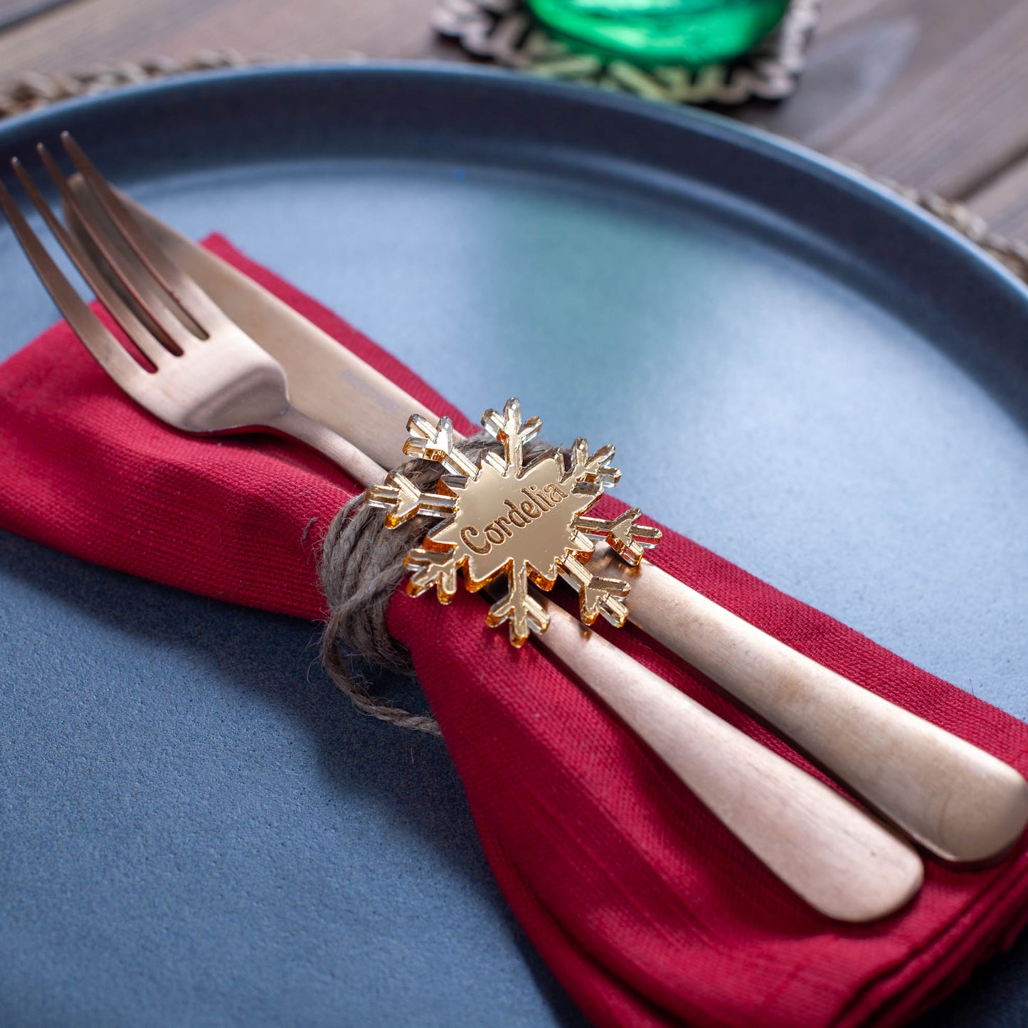 Elegant name snowflake made from natural wood