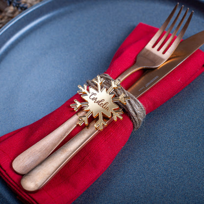 Custom engraved snowflake place setting in gold mirror acrylic