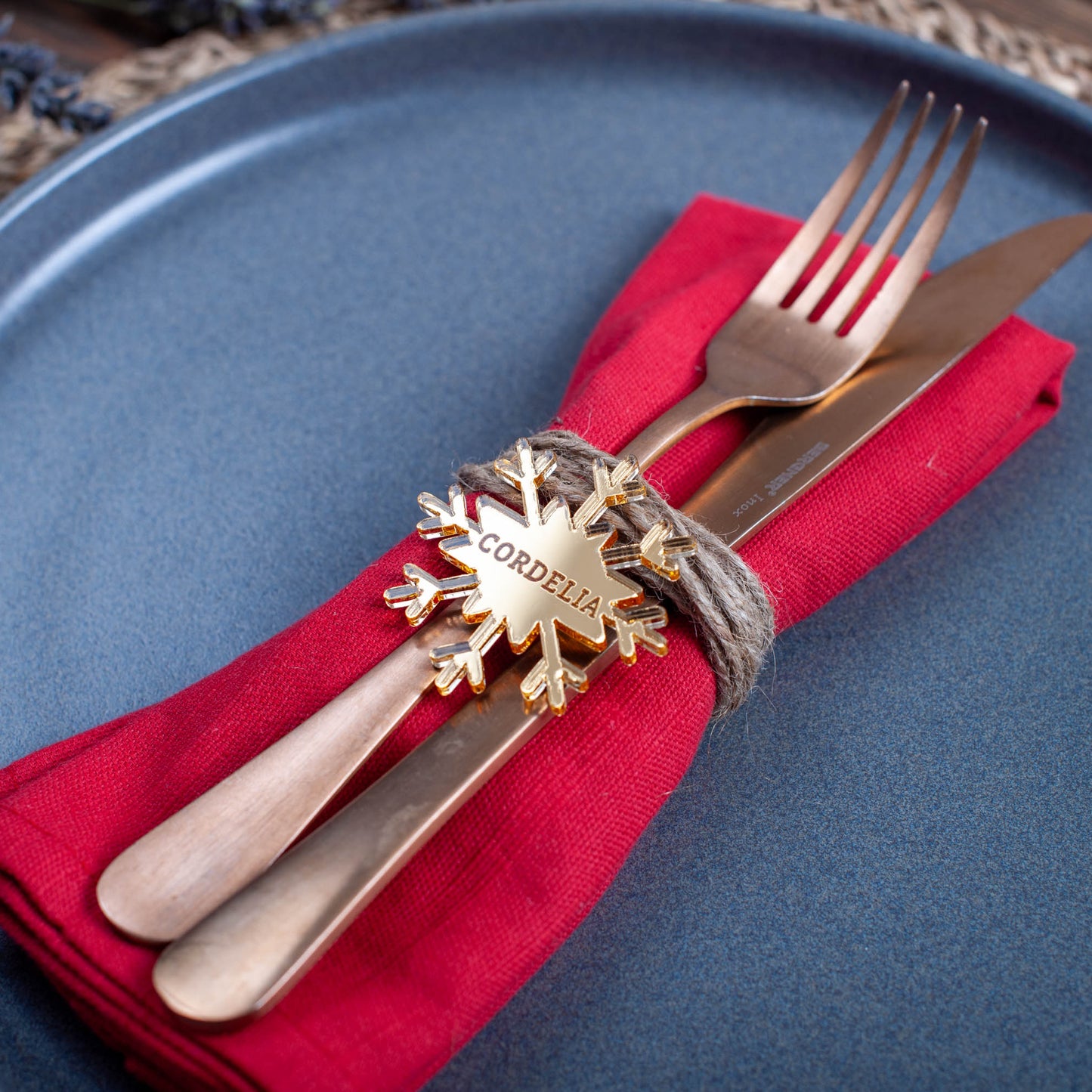 Scandi-inspired minimalist snowflake place name decor