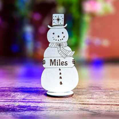 Custom snowman place card for Christmas table setting personalised with name