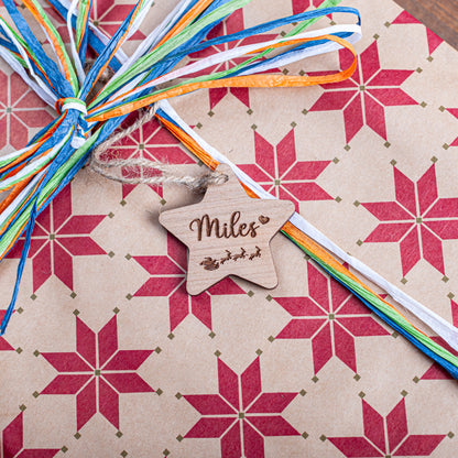 Laser cut star Christmas tag made from natural wood for gifting
