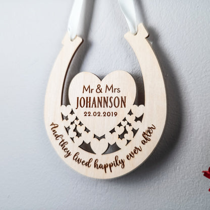 Personalised wedding horseshoe gift engraved with bride and groom names