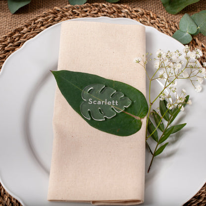 Engraved clear acrylic name place for minimalist wedding or party decor