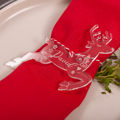 Luxury Clear Acrylic Christmas table with engraved reindeer name decorations for hosting