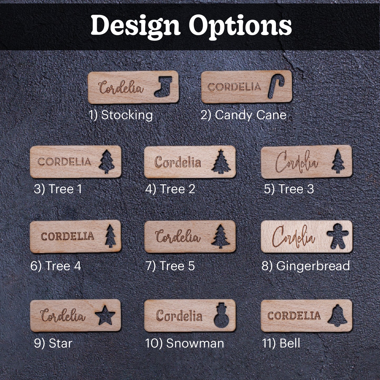 Personalised Rectangle Christmas Place Setting with Festive Ornament Cutouts